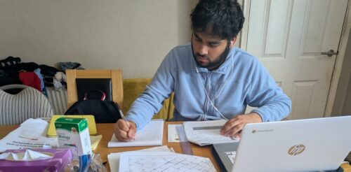 Satveer revising for A-level biology. Despite getting into his first-choice university he chose to resit his exams feeling that he could have done better.